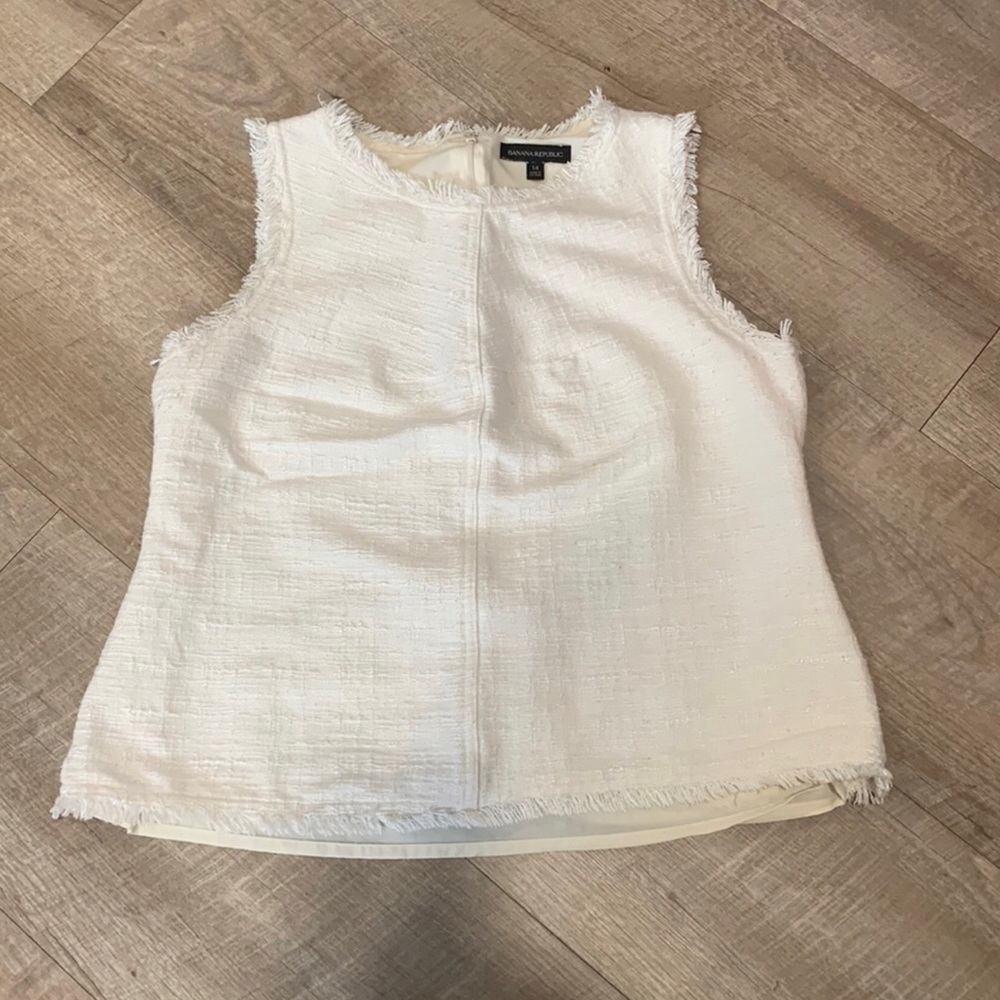 Banana Republic White Sleeveless Tweed Top